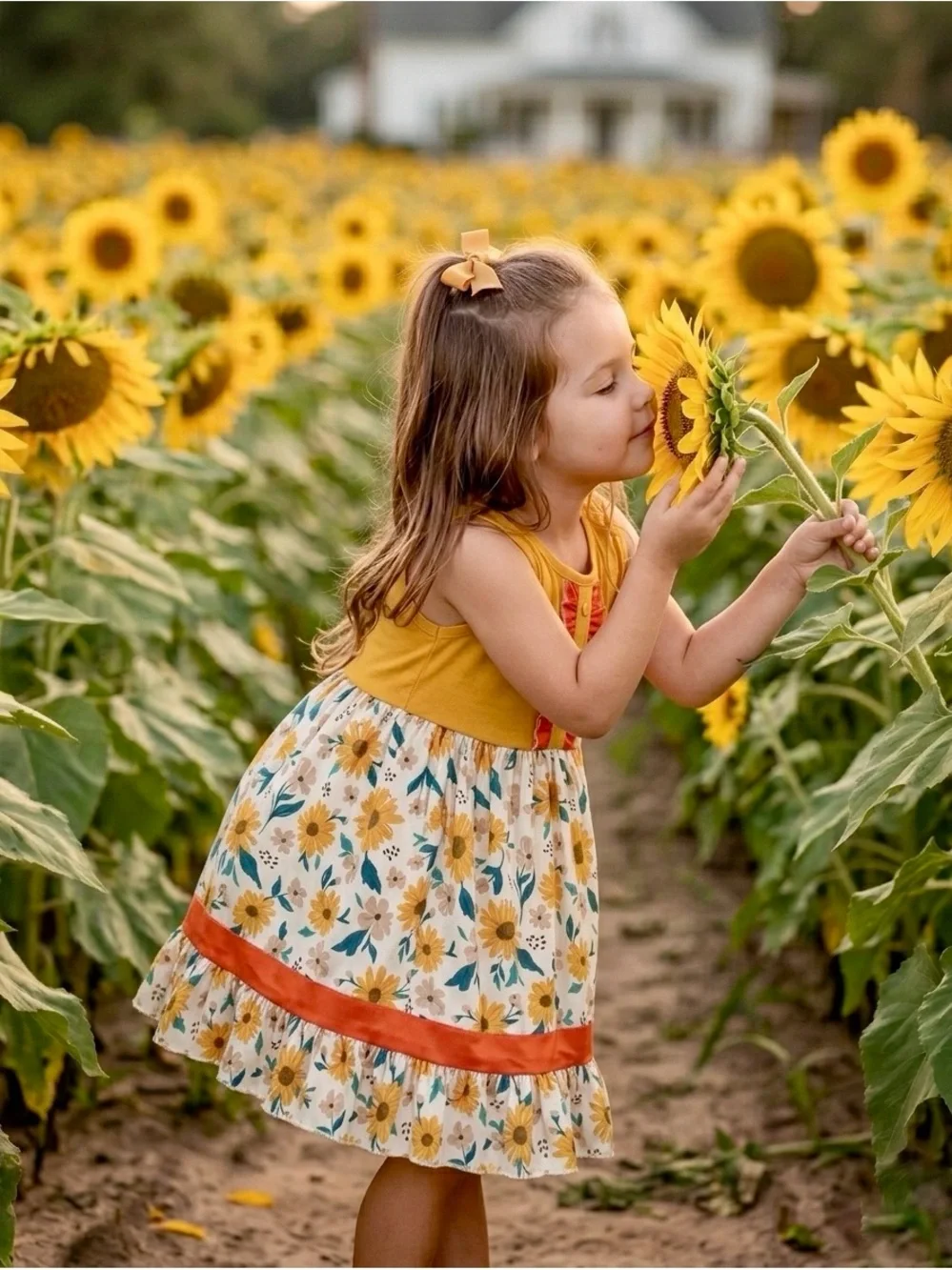Sunflower dress Girls Farm portrait dress Fall Back to School 12mo 18mo 2 3 4 5